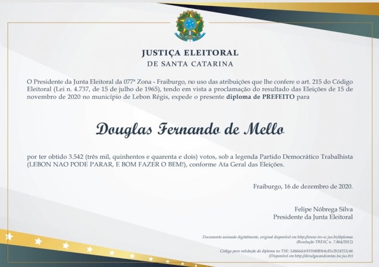 DOUGLAS MELLO É DIPLOMADO PARA O SEU SEGUNDO MANDATO