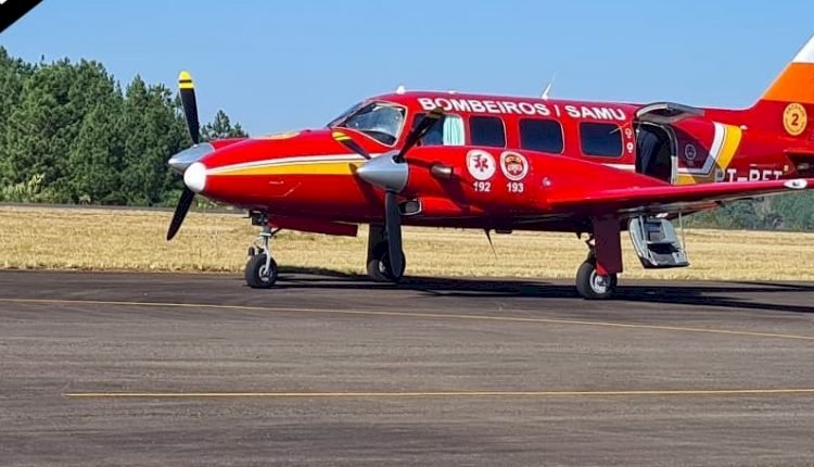 Fraiburguense com Covid é transferido pelo  avião Arcanjo dos Bombeiros para Indaial