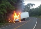 VEJA O VÍDEO: DUAS PESSOAS MORREM CARBONIZADAS EM COLISÃO ENTRE CARRO E CAMINHÃO