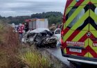 HOMEM FICA GRAVEMENTE FERIDO EM COLISÃO ENTRE CARRO E CARRETA