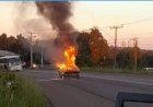 VEÍCULO INCENDEIA APÓS SE ENVOLVER EM ENGAVETAMENTO NA SC-350