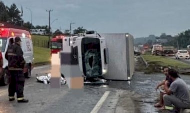GRÁVIDA MORRE ESMAGADA POR CAMINHÃO BAÚ NA BR-470