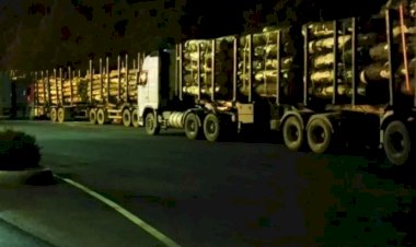 POLÍCIA RODOVIÁRIA ESTADUAL FLAGRA EXCESSO DE CARGA EM CAMINHÕES DE TORAS NAS ESTRADAS DE LEBON RÉGIS