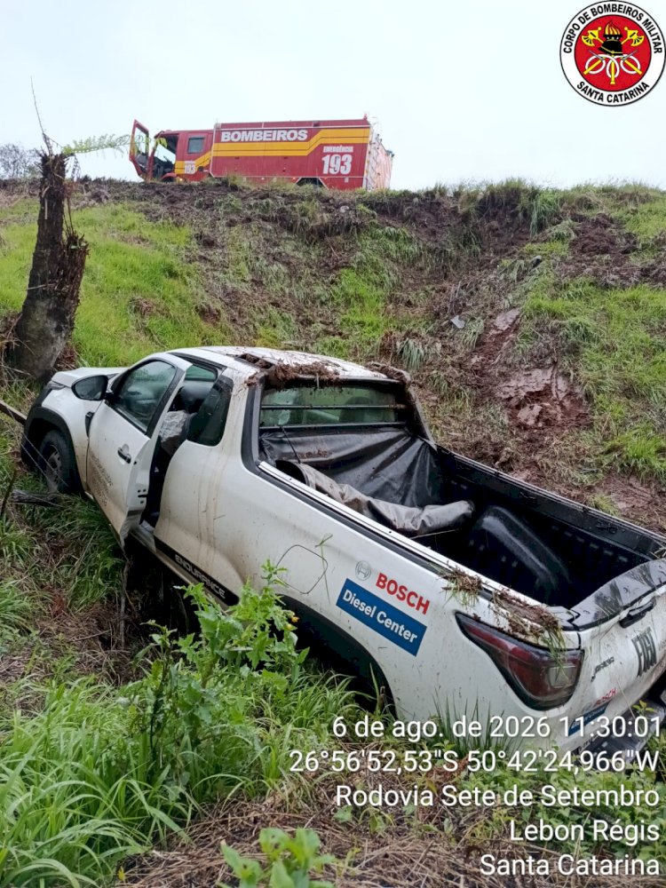 LEBON RÉGIS: HOMEM DE 21 ANOS FICA FERIDO APÓS SAÍDA DE PISTA NA SC-355