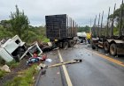 CAMINHONEIRO DE LEBON RÉGIS SOFRE  ACIDENTE E É  TRANSPORTADO DE HELICÓPTERO EM ESTADO GRAVÍSSIMO  PARA HOSPITAL MAICE